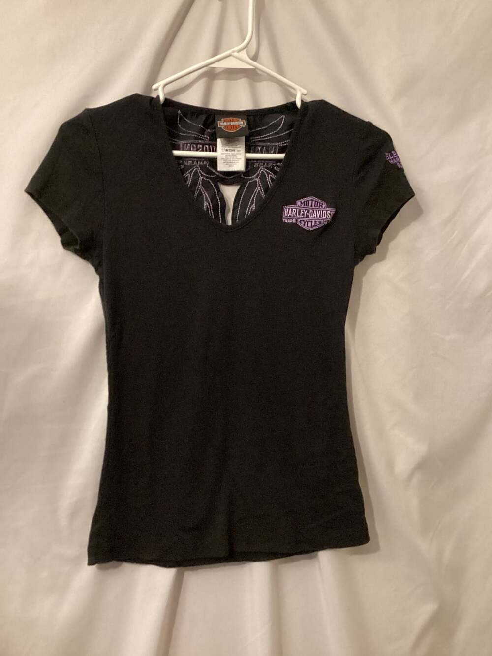 Harley Davidson T-Shirt Size S Black Purple Wings Electric City Scranton